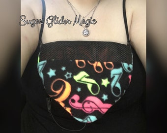 Introducing Sugar glider or small animal bonding bra pouch with hidden seams with elastic side pieces fits 2 sugar gliders