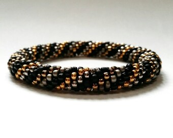 Metallics Spiral Seed Bead Crochet Bangle - Ready to Ship