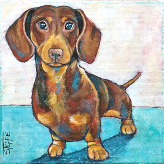 Dachshund Original Acrylic Painting 6x6x1.5 Dog by snicklenfritz