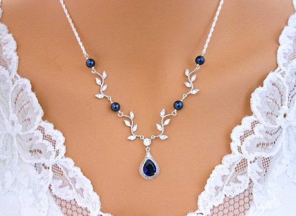 Navy Blue Wedding Necklace Vine Necklace Sapphire Blue Y 4128