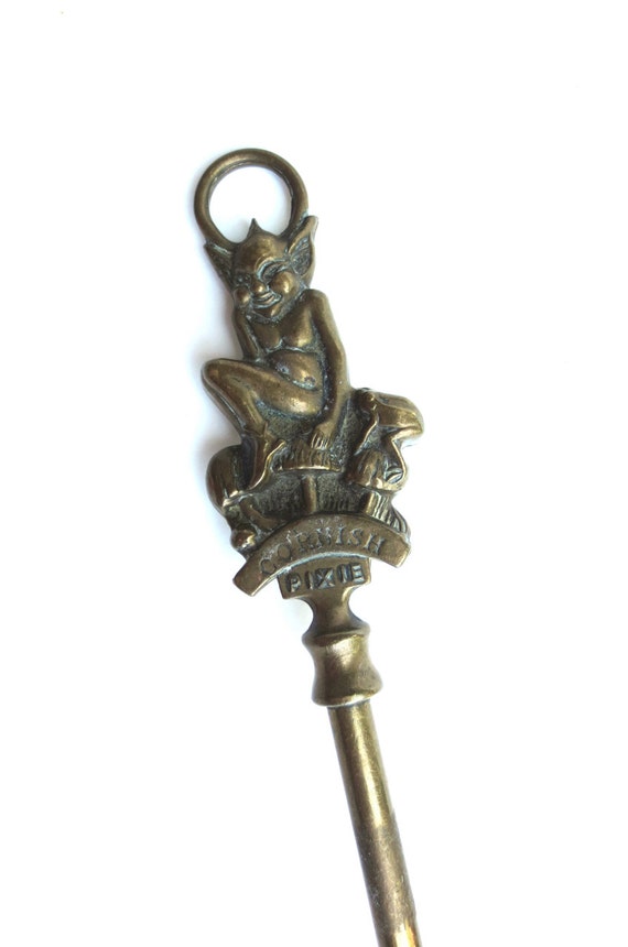 Antique Brass Fire Poker Cornish Pixie Edwardian Fire Poker