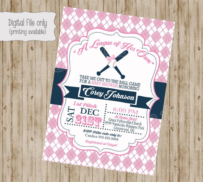 Baseball Baby Shower Invitation A league of her own Sports