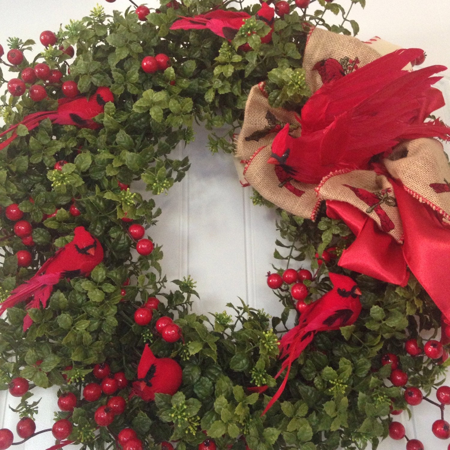 Red Cardinal Wreath-Flying Cardinal-Christmas Wreath with