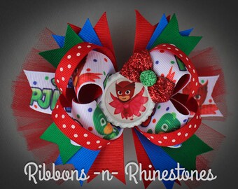 PJ Masks Bow, PJ Masks Owlette Bow, PJ Masks Party Bow, P J Masks Birthday Bow, pj masks birthday party bow
