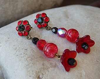 Red Chandelier Earrings. Swarovski Drop Earrings. Long Red Earrings. Ruby Earrings. Red Drop Eartings. Women Earrings.Beaded Dangle Earrings