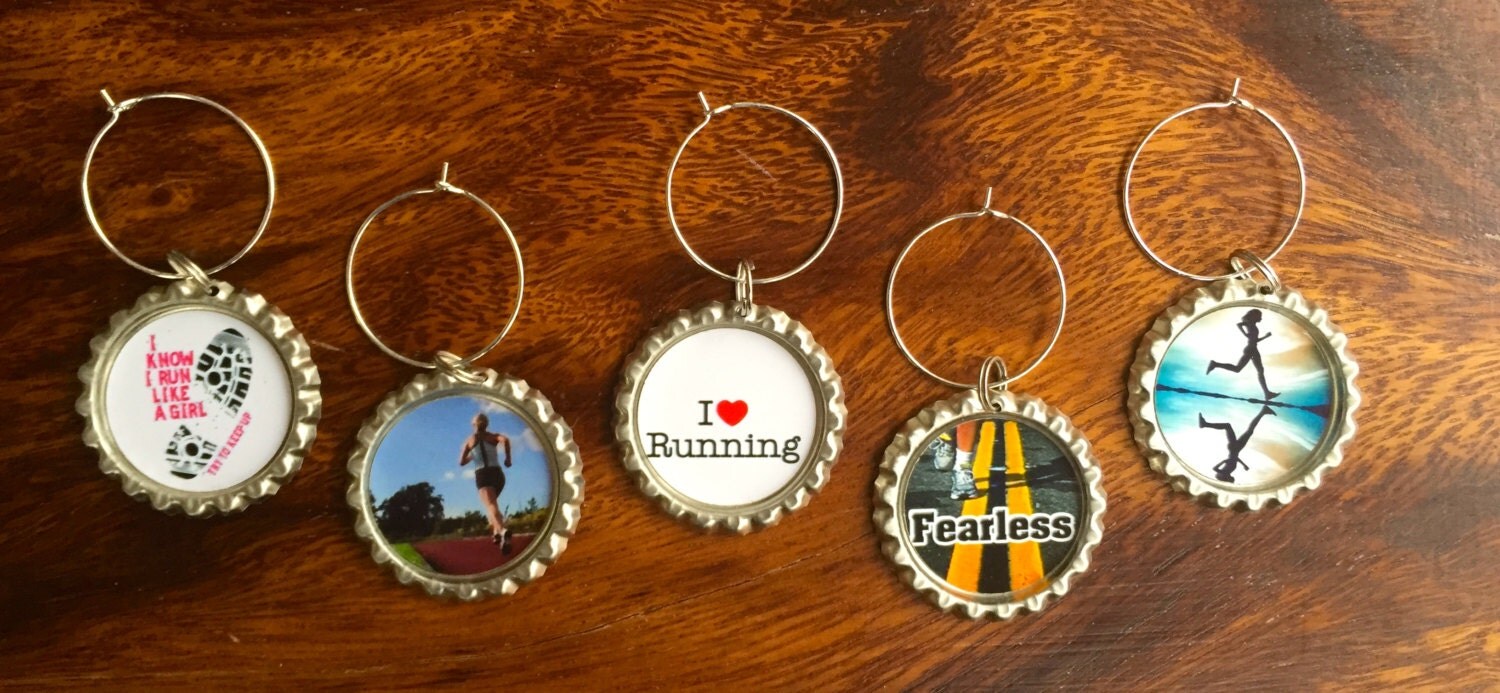 Runner running track wine glass charms for the wine lover in