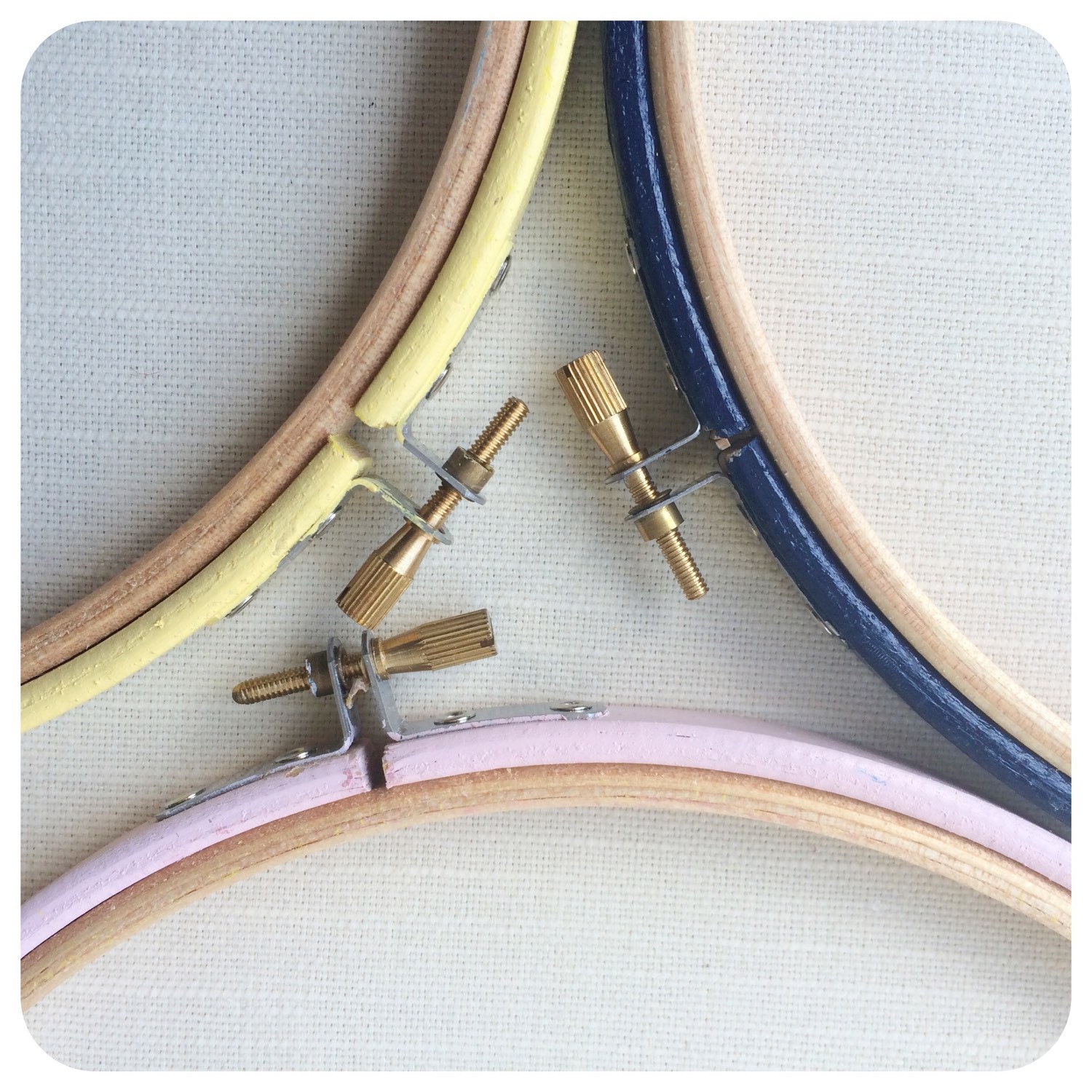 8 wooden embroidery hoop frames. hand painted