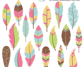 Bright Feathers Clipart Set - feathers clip art set, tribal feathers, feather, bright - personal use, small commercial use, instant download