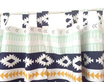 Custom Aztec Southwestern Style Nursery Curtains - Navy Curtains - Gold Curtains - Bedroom Curtains - Blackout Drapes - Blackout Curtains