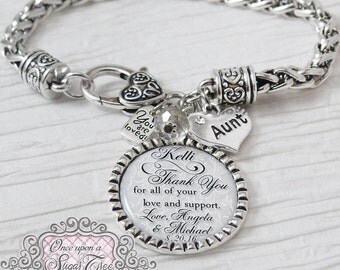 Aunt of the Bride Gift, From Groom-Personalized Wedding Bracelet,Aunt Wedding Gift-Personalized Thank you Wedding Gift- Wedding Date Jewelry