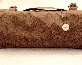 Professional Chef's Knife Roll in Beautiful Deep Tan Faux Leather/Suede