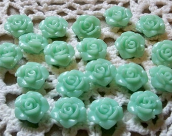 Mint Green Rose Cabochons/Flatbacks-14mm-20 PCS