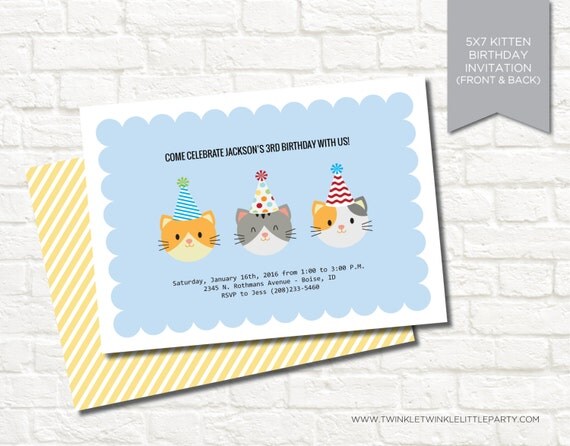 Blue Kitty Cat Digital Birthday Party Invitation Il_570xn