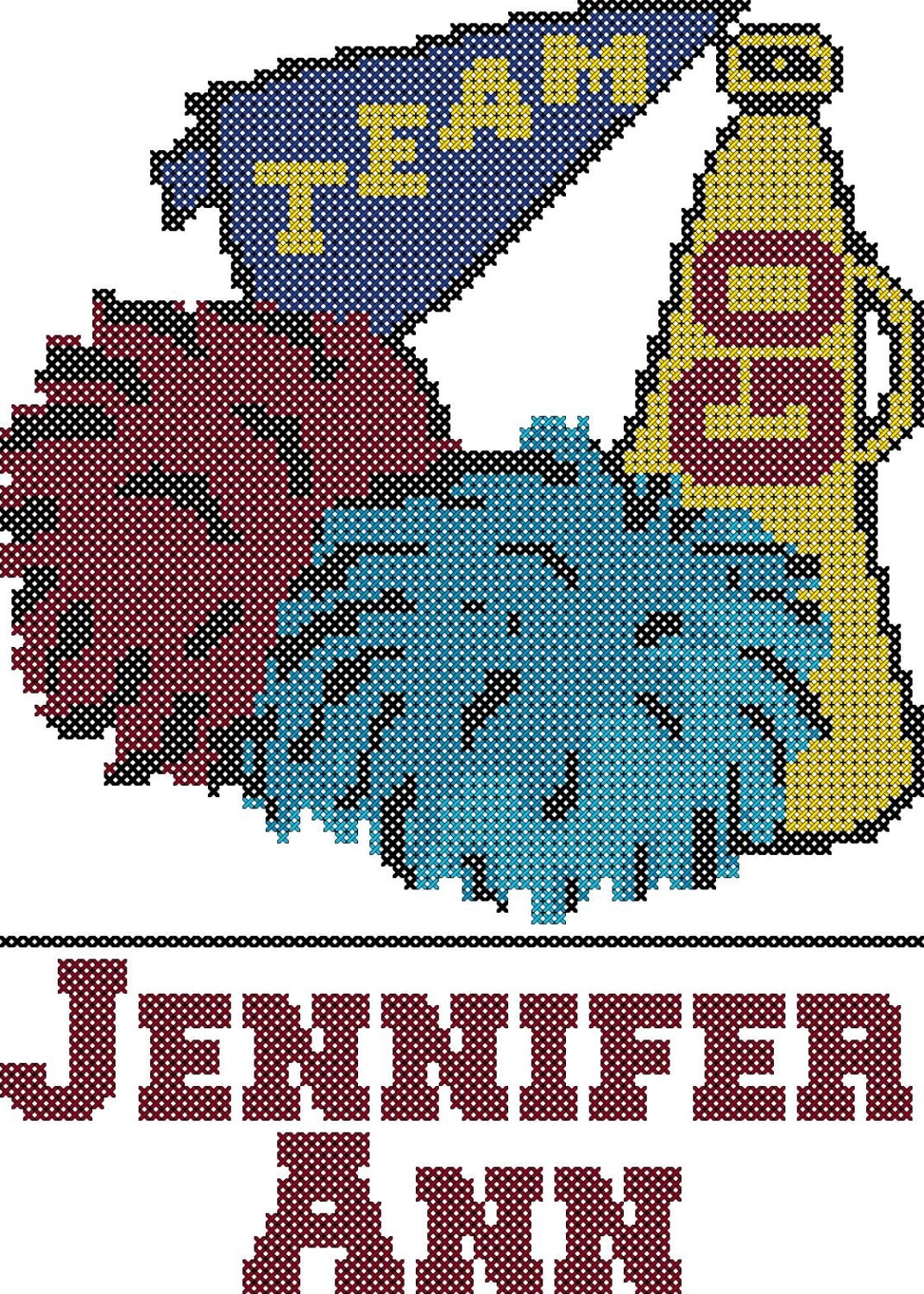Cheer Cross Stitch Pattern/ PomPom's Megaphone and Banner