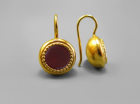 Red Gold dangle earring Red Agate Gemstone birthstone