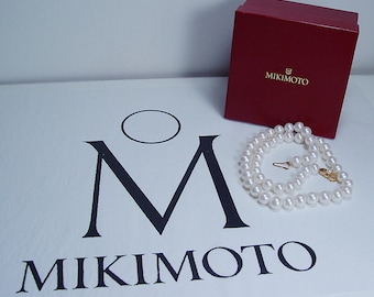 Vintage Mikimoto 18K Yellow Gold Clasp 8.5-9mm A+ Pearls 20" Necklace