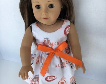 18 inch white and orange Star Wars doll dress, made to fit 18 inch dolls such as American Girl and other similar dolls.
