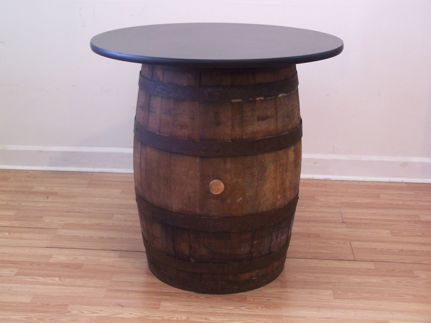 Whiskey Barrel Table with 36 Black Table Top-Reversible