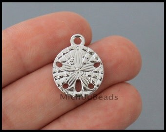 BULK 25 Silver SAND Dollar Charm Pendants - 19mm Vacation Ocean Beach Starfish Sand Dollar Charm Dangles - Instant Ship - USA - 6385