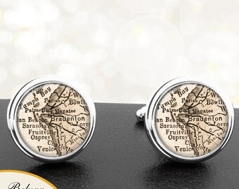 Map Cufflinks Bradenton FL Handmade Cufflinks City Maps Florida Groomsmen Wedding Party Fathers Dads Men