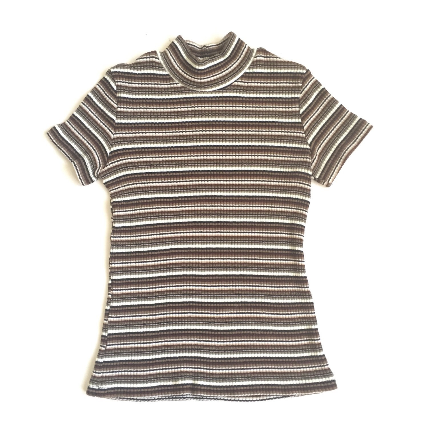 90s Grunge Striped Ribbed Mock Turtleneck Crop Top Shirt