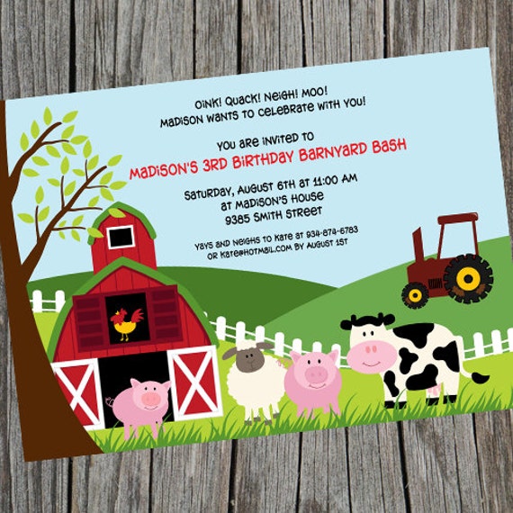 Printable Farm Animals birthday party invitation. Farm Birthday Party Invite. Red Barn Invitation. Il_570xn