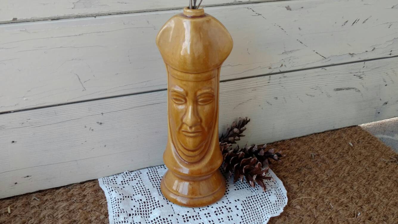 Mid Century Pottery Totem Pole Liquor Bottle Vintage