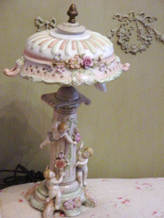 RESERVED Vintage French Cherub Lamp Porcelain by SimplyCottageChic