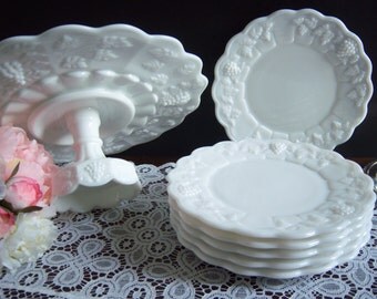 Westmoreland Milk Glass Plates - Westmoreland Paneled Grape Plates - Milk Glass Plates - Wedding Milk Glass - Vintage Wedding - Milk Glass
