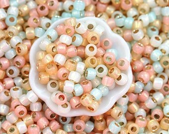 10g Toho Seed Beads Mix - Pastel Colors - MayaHoney Special Mix, 8/0 size, Mint, Peach, Cream - S1025