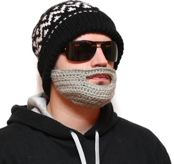 Skull cap with beard Knitted Bearded hat Hats with beards