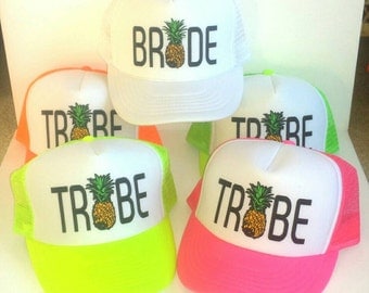 Pineapple Tribe Bride Mesh Trucker Hat Cap Snapback Bachelorette Party Girls Weekend Beach Team