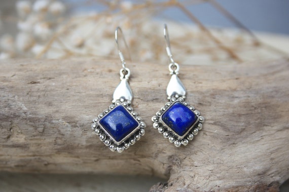 LAPIS LAZULI EARRINGS - Sterling Silver Earrings- Gemstone Earrings- Handmade- Silver Jewellery- Sacred Geometry- Healing Crystals- Yoga