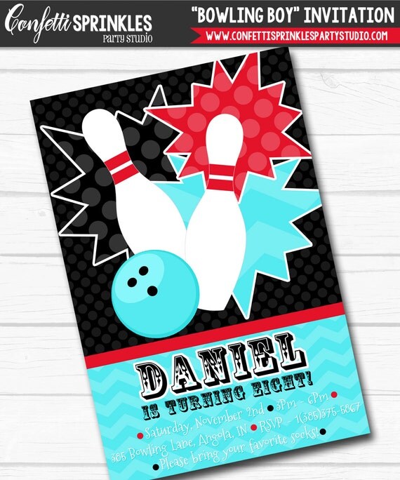 Personalized "Bowling Boy" Boys Birthday Party Digtial Printable 4"x6" or 5"x7" Invitation Il_570xn