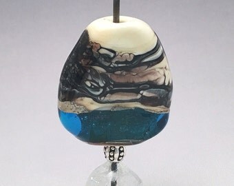 Lampwork Glass Focal Bead - Lampwork Glass Pendant Bead - Turquoise, Ivory, and Black - Organic Lampwork Bead - Artisan Focal - Beachy Bead