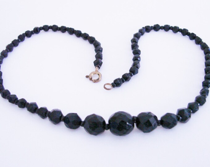 Antique Art Deco Black Glass Bead Choker Necklace / Graduated Beads / 1920s-1930s / Vintage Jewelry / Jewellery