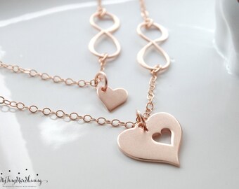 Mother daughter Necklace Rose Gold Infinity heart necklace Infinity Necklace Mothers Daughter Jewelry Necklace Mothers day from daughter