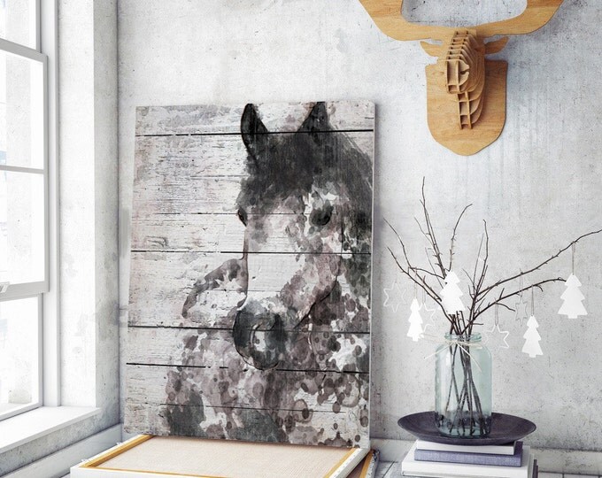 Grey Horse. Extra Large Horse, Unique Horse Wall Decor, Grey Brown Rustic Horse Large Contemporary Canvas Art Print up to 72" by Irena Orlov