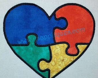 Autism Symbol in Heart Applique Design Heart Puzzle Applique Design - 4x4, 5x7, 6x10 hoop sizes - Instant Download