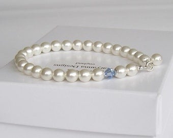 Something blue pearl bridal bracelet, custom colours available, pearl wedding bracelet, wedding jewelry, bridal jewellery, brides bracelet