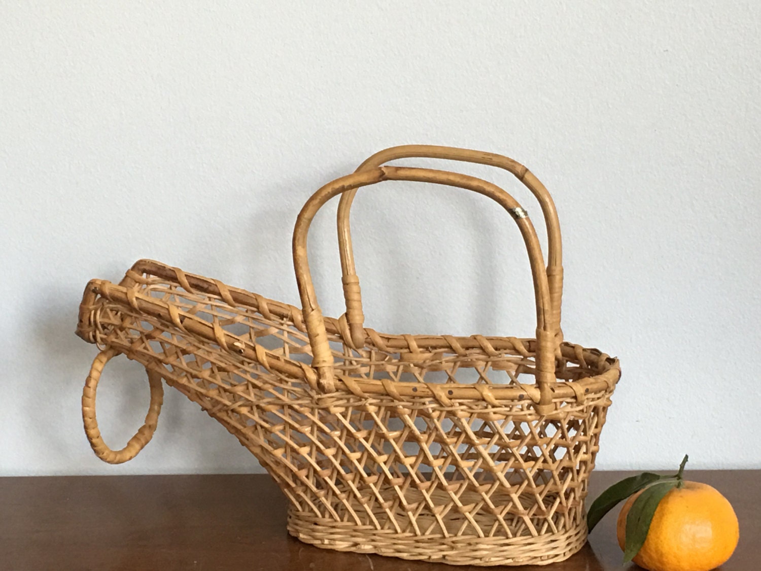 Vintage Rattan Wicker Wine Caddy Bottle Holder Wine Bar
