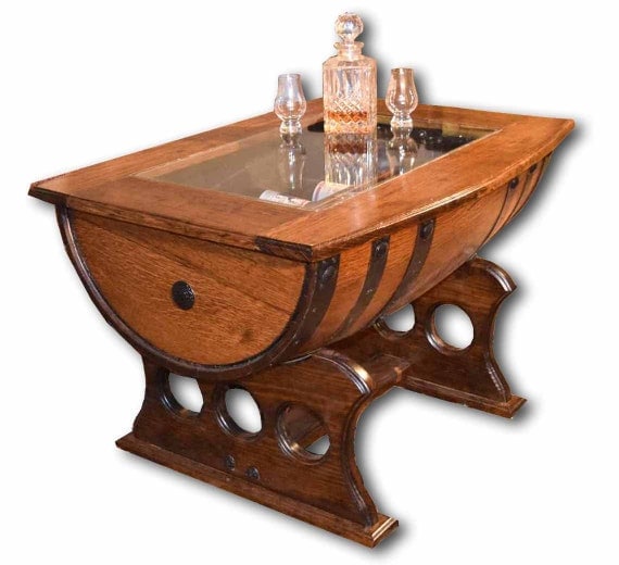 Reclaimed Whiskey Barrel Table w/ Glass Top by BLCustomCreations