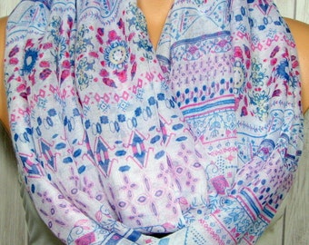 Strawberry Infinity Scarf for Women, Blue, White, Pink, Women's Spring Viscose Scarves, My Lovely Seasons