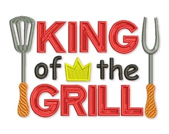 King of the Grill Filled Embroidery Design Apron T-shirt Decor 5x7 and 6x10 sizes DE026