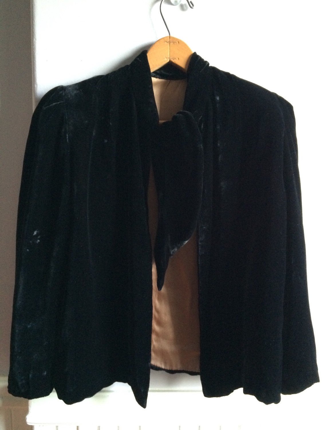 Black Silk Velvet Evening Jacket / 1930's/40's Short