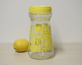 Yellow Juice Carafe - Retro Lemon Juice Glass Decanter Pitcher, Lemonaide Vintage 1970s / Mid Century Retro Kitchen