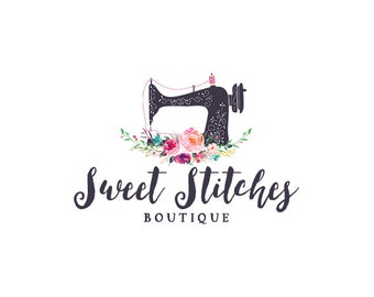 Sewing logo, premade floral sewing machine logo design 229