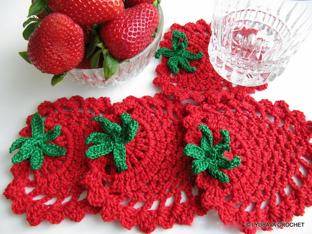 Crochet PATTERN Strawberry Coaster Pattern Crochet Home