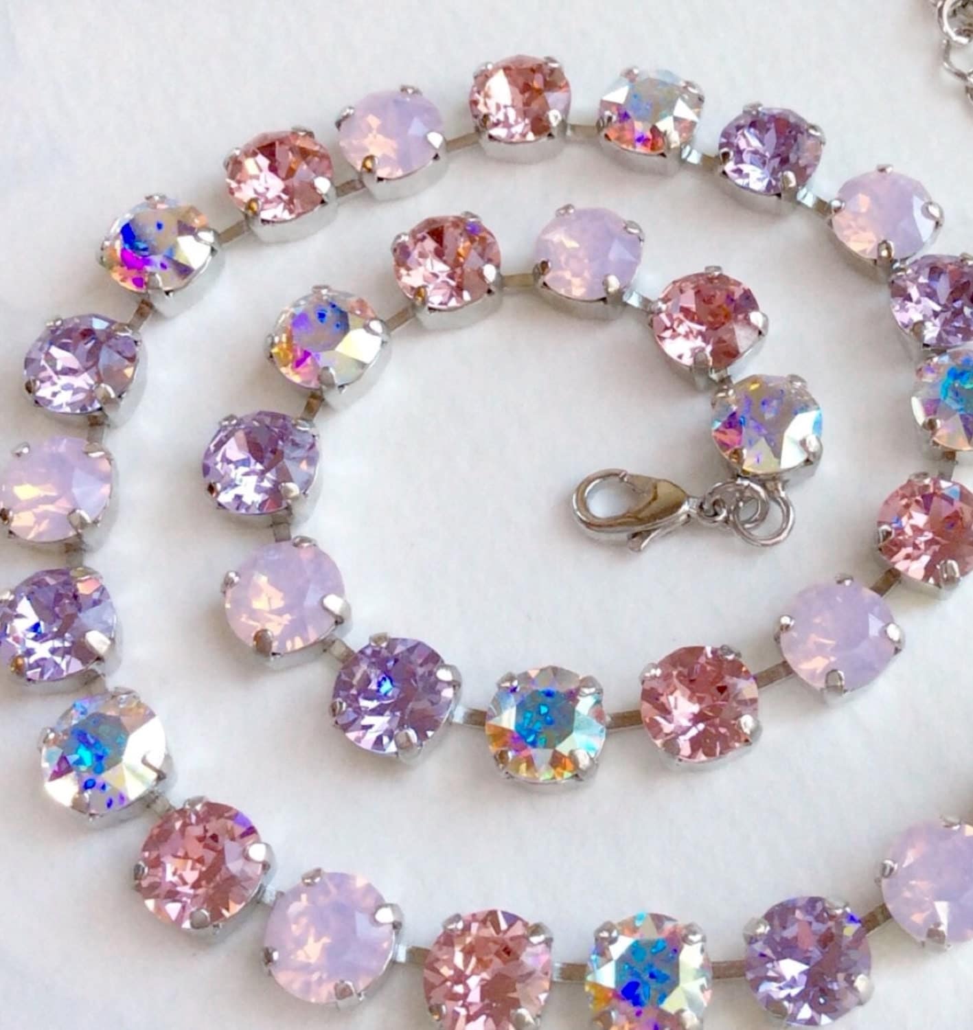 Swarovski Crystal 8.5mm Necklace  "Ballet Slipper" Soft & Feminine Pinks, Violets, Aurora Borealis - Designer Inspired - FREE SHIPPING