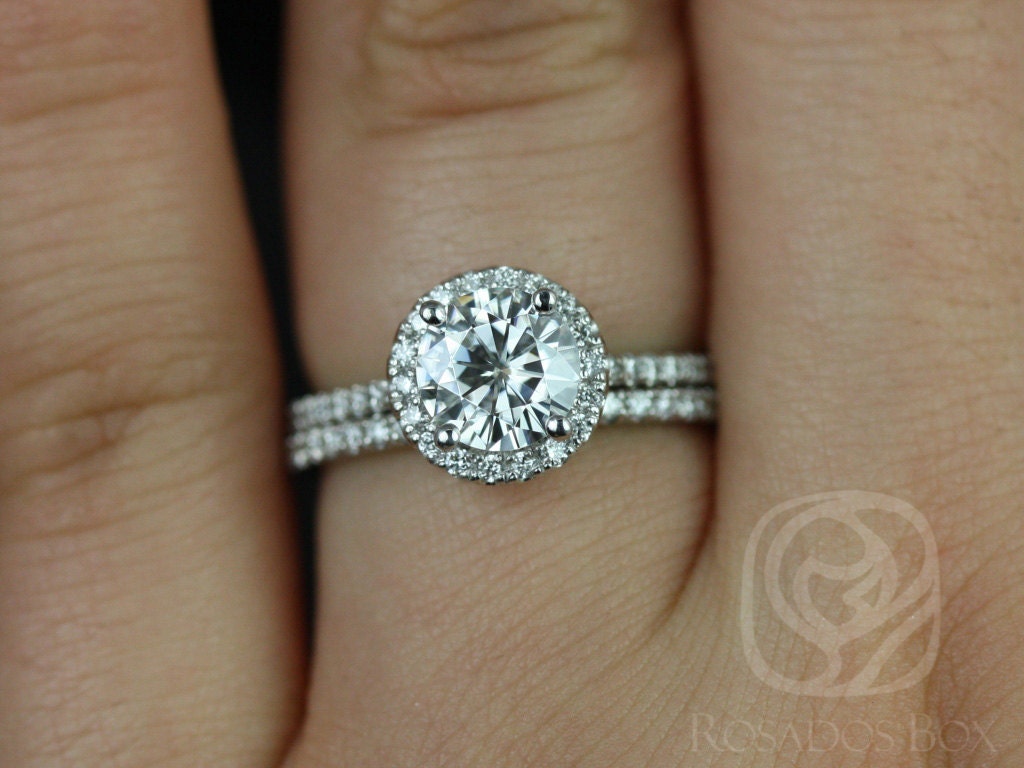 Kimberly 6.5mm Platinum Round F1 Moissanite and Diamonds Halo